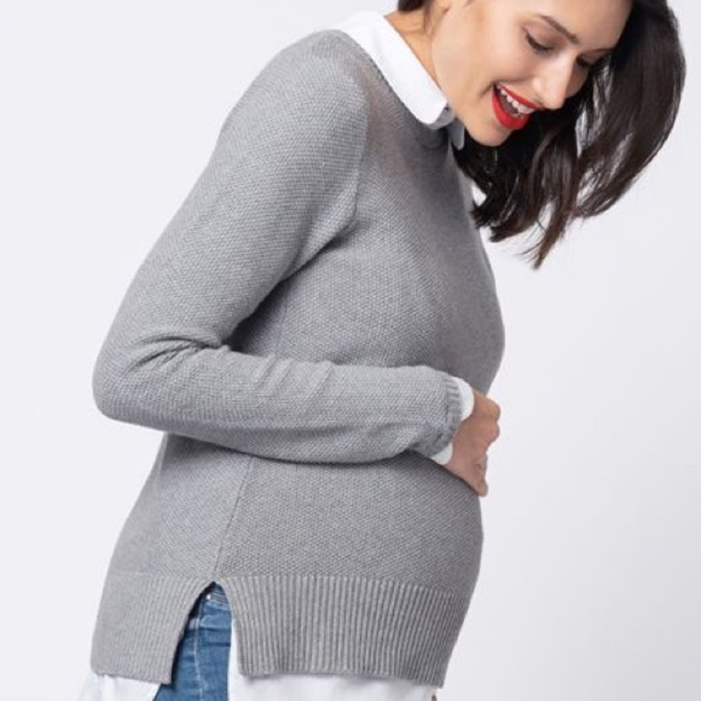 Seraphine Mock Shirt Cotton Mix Maternity Textured Gray Sweater